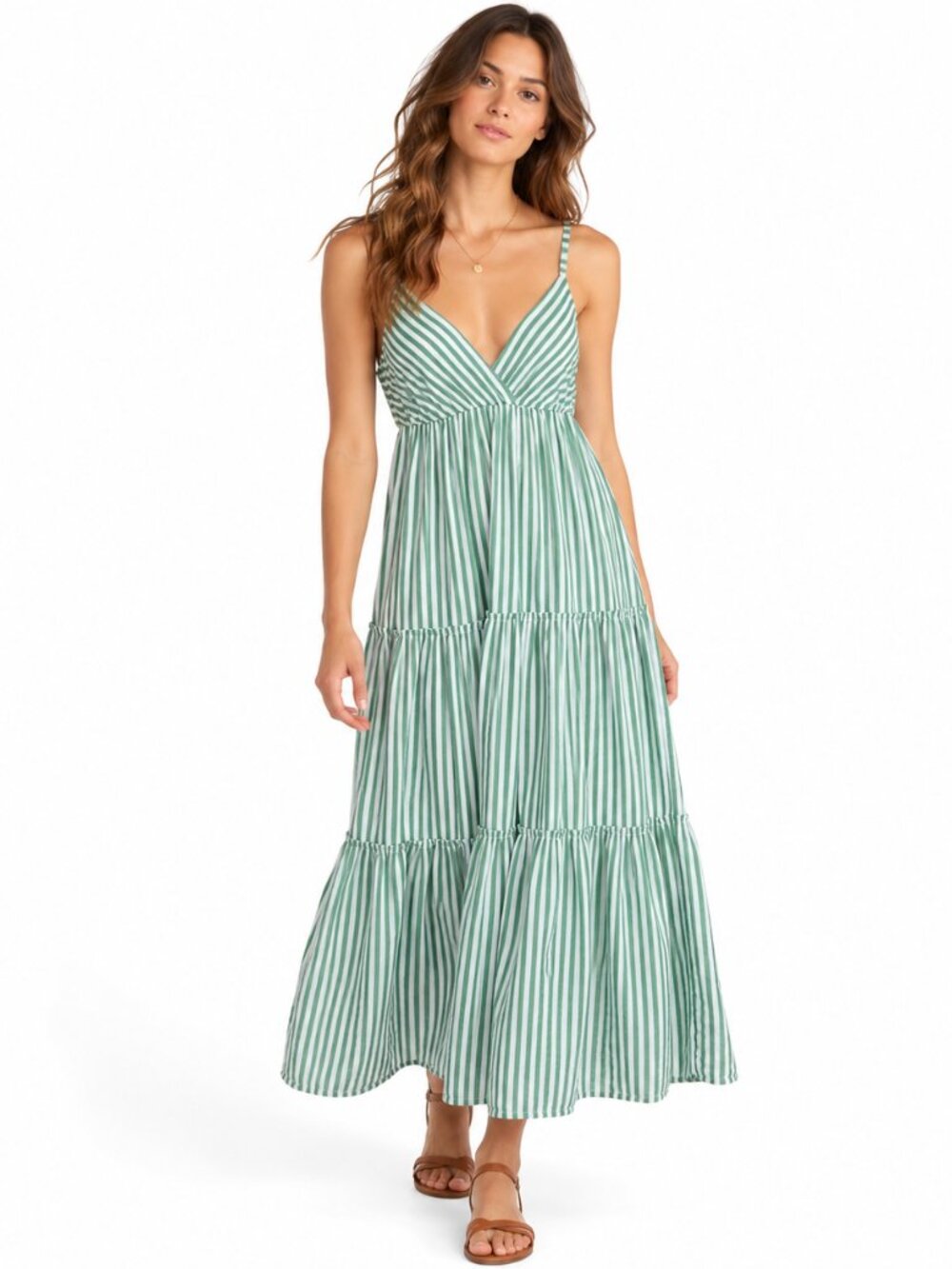 XiRENA Mae Dress Clearwater Green Stripe Cotton Tiered Maxi Dress S